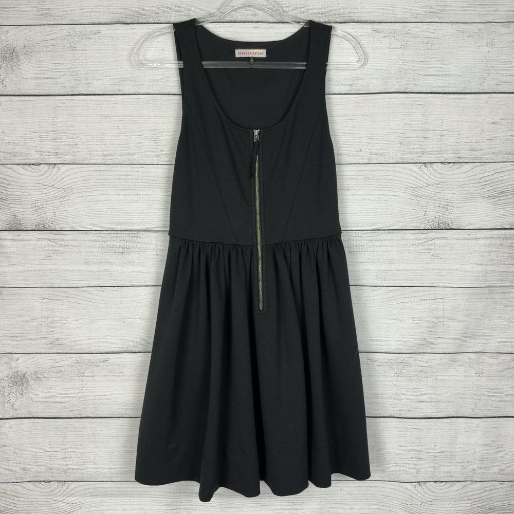 Rebecca Taylor Mini Black Dress Front Zip Womens Size 6 Party Pockets Minimalist